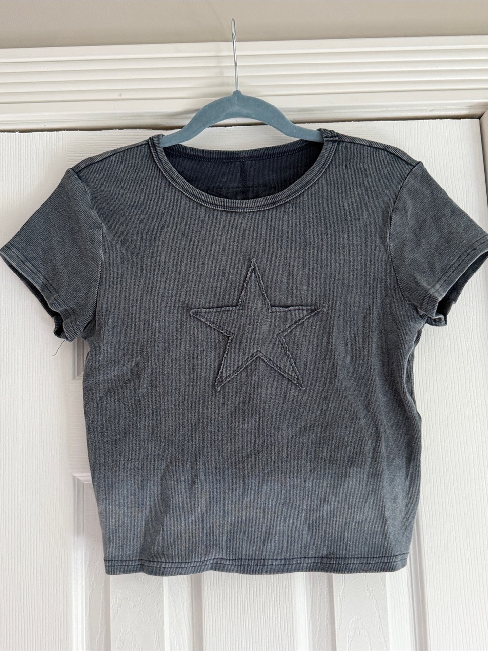 Ribbed Navy/Gray Washed Star Short Sleeve Tee